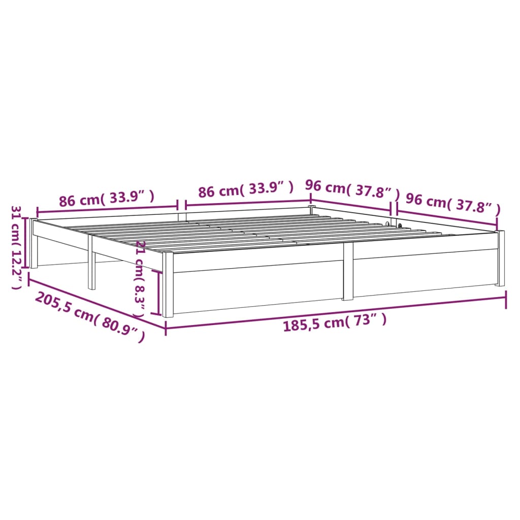 vidaXL Sengeramme hvit heltre 180x200 cm Super King