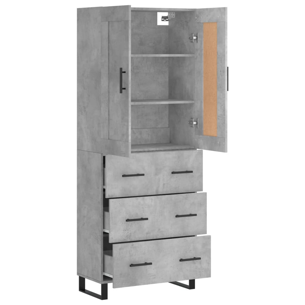 vidaXL Highboard betonggrå 69,5x34x180 cm konstruert tre