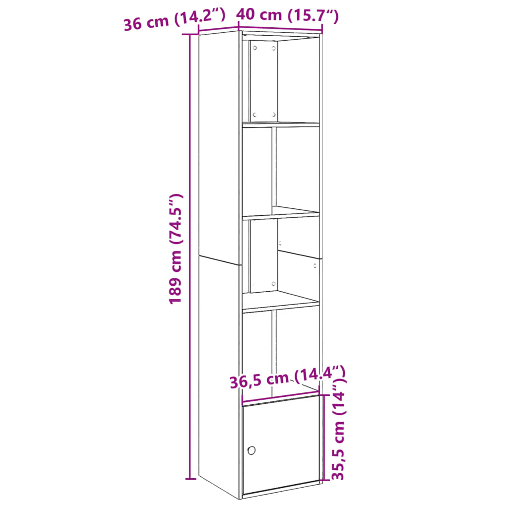 vidaXL Bokhylle røkt eik 40x36x189 cm konstruert tre