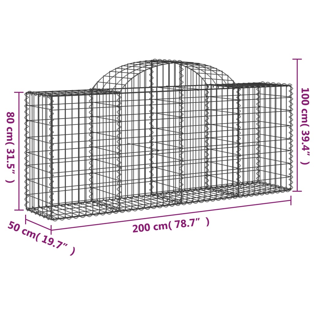 vidaXL Gabionkurver buede 7 stk 200x50x80/100 cm galvanisert jern