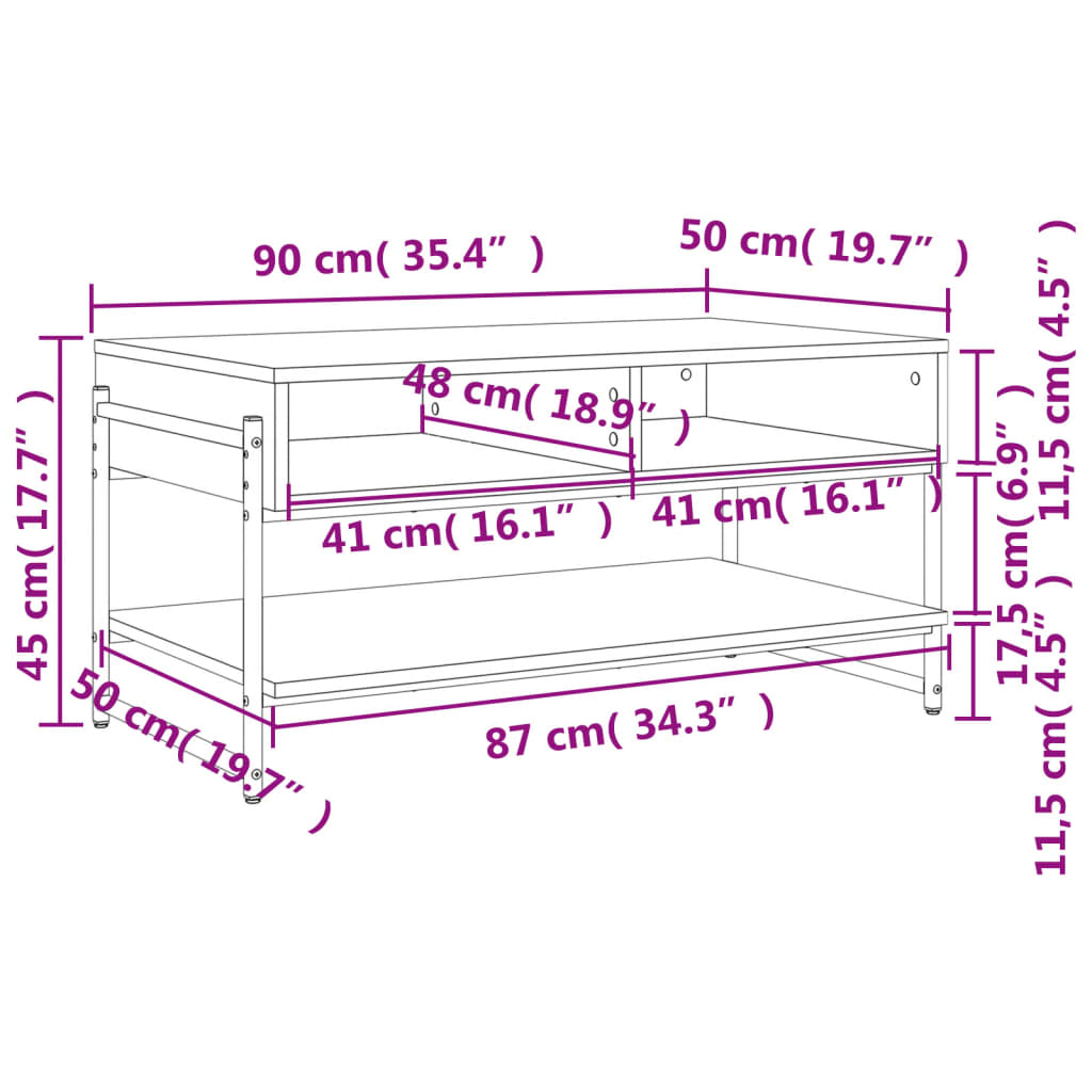 vidaXL Salongbord sonoma eik 90x50x45 cm konstruert tre