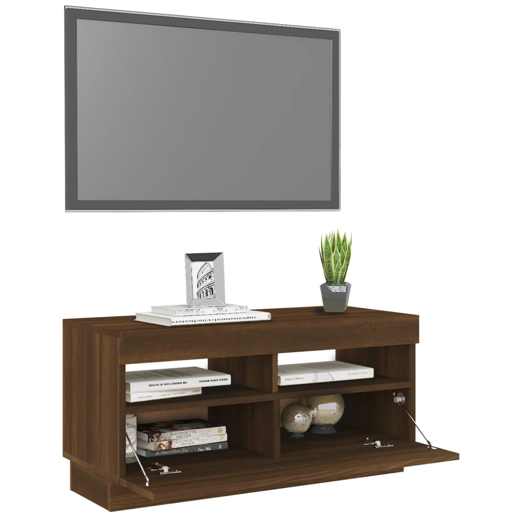 vidaXL TV-benk med LED-lys brun eik 80x35x40 cm