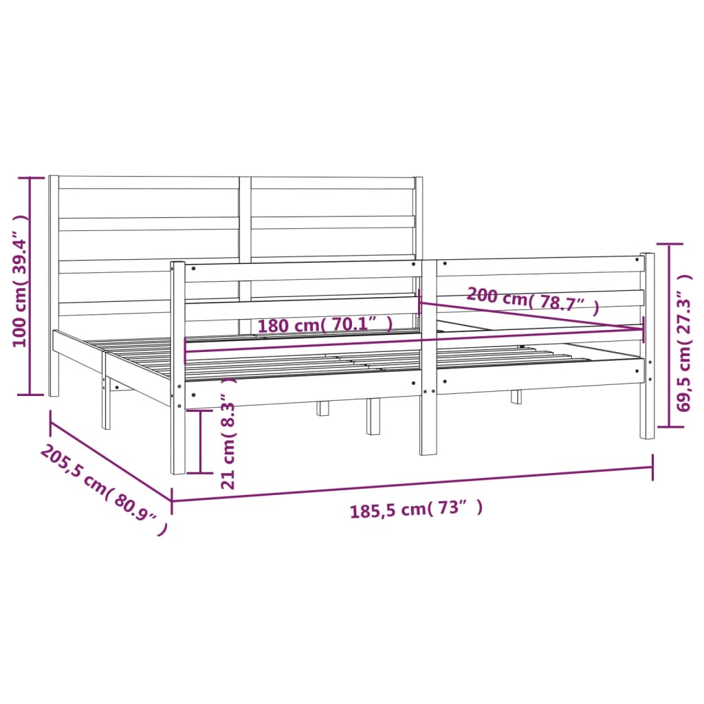 vidaXL Sengeramme hvit heltre furu 180x200 cm Super King