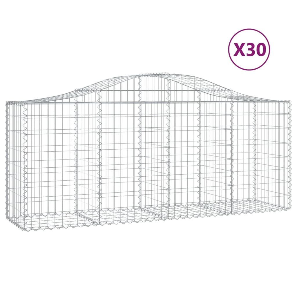 vidaXL Gabionkurver buede 30 stk 200x50x80/100 cm galvanisert jern