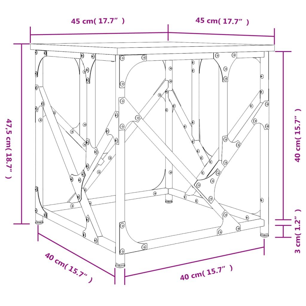 vidaXL Salongbord røkt eik 45x45x47,5 cm konstruert tre