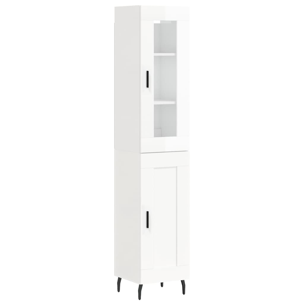 vidaXL Highboard høyglans hvit 34,5x34x180 cm konstruert tre