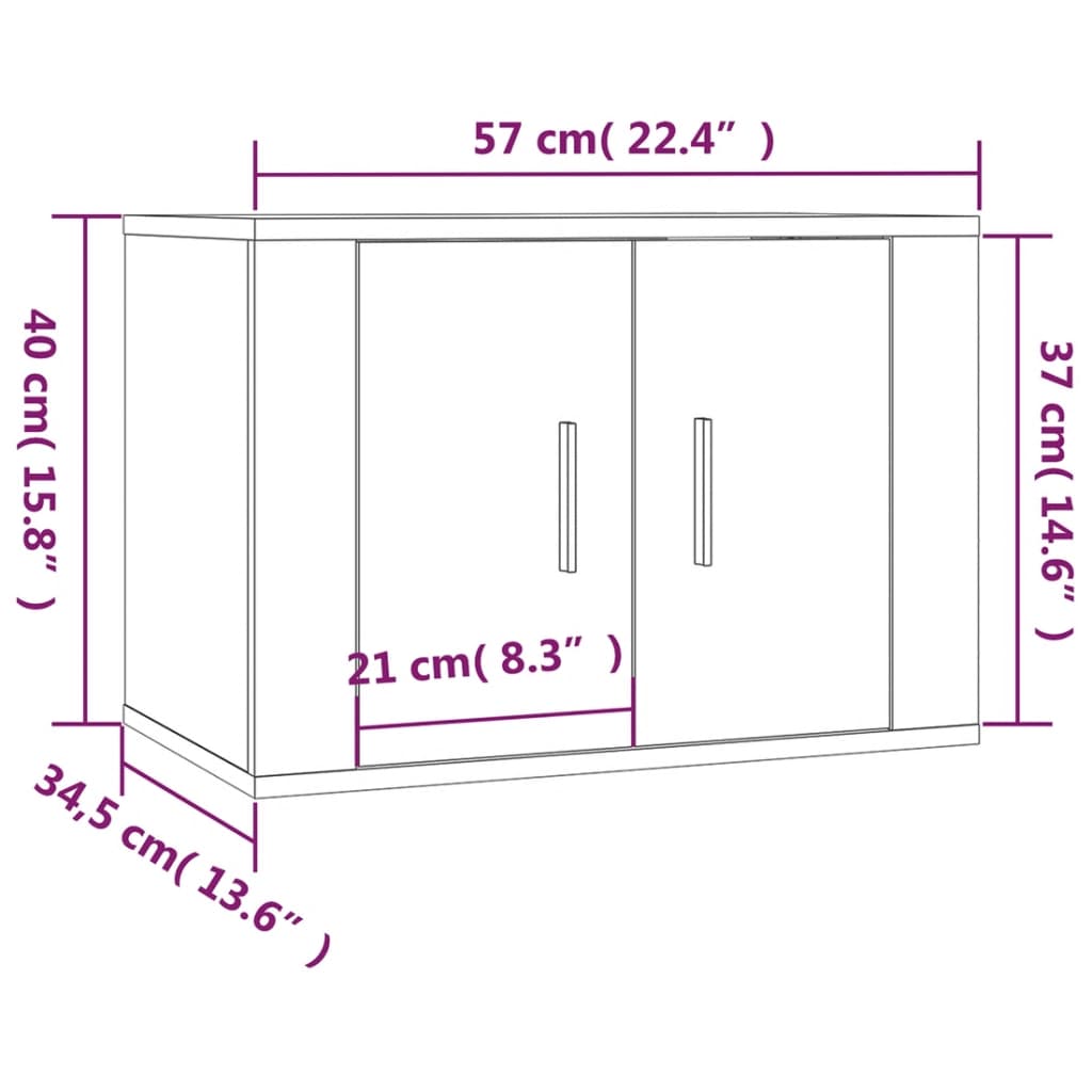 vidaXL Vegghengt TV-benk høyglans hvit 57x34,5x40 cm