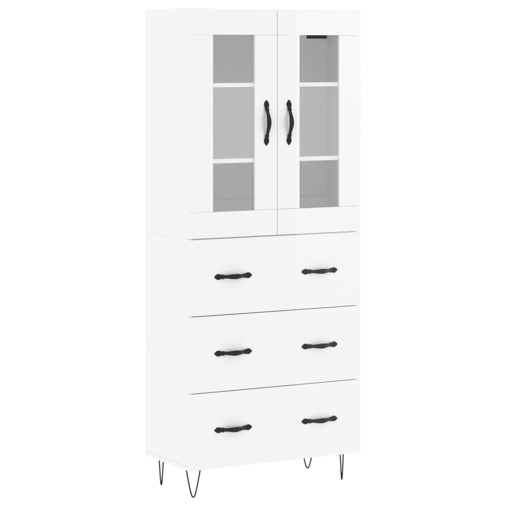 vidaXL Highboard høyglans hvit 69,5x34x180 cm konstruert tre