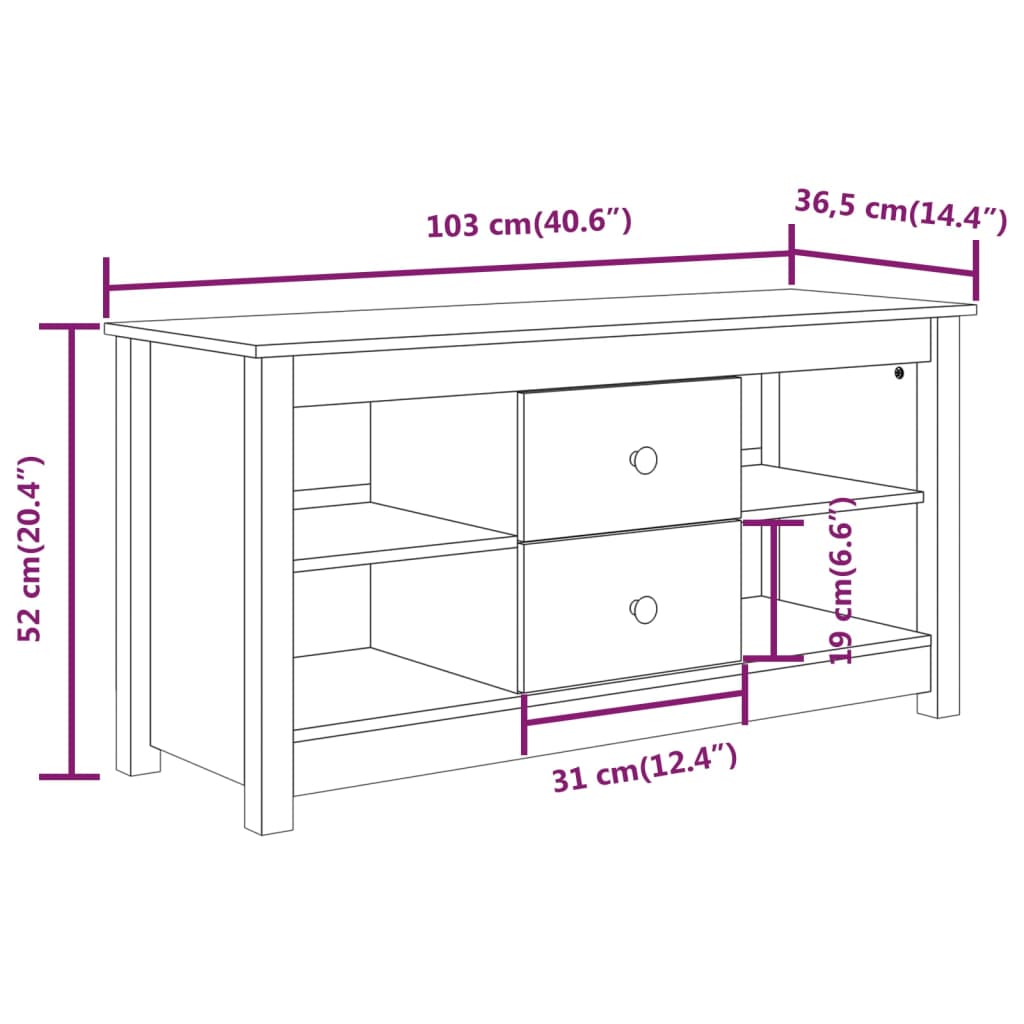 vidaXL TV-benk honningbrun 103x36,5x52 cm heltre furu