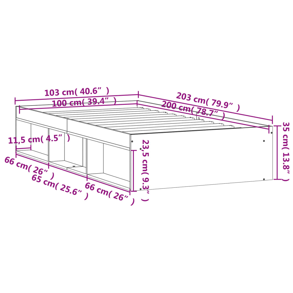 vidaXL Sengeramme svart 100x200 cm