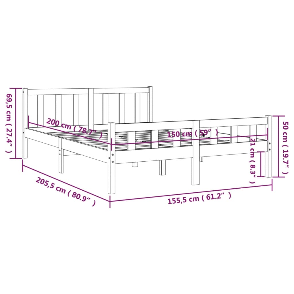 vidaXL Sengeramme heltre 150x200 cm King Size