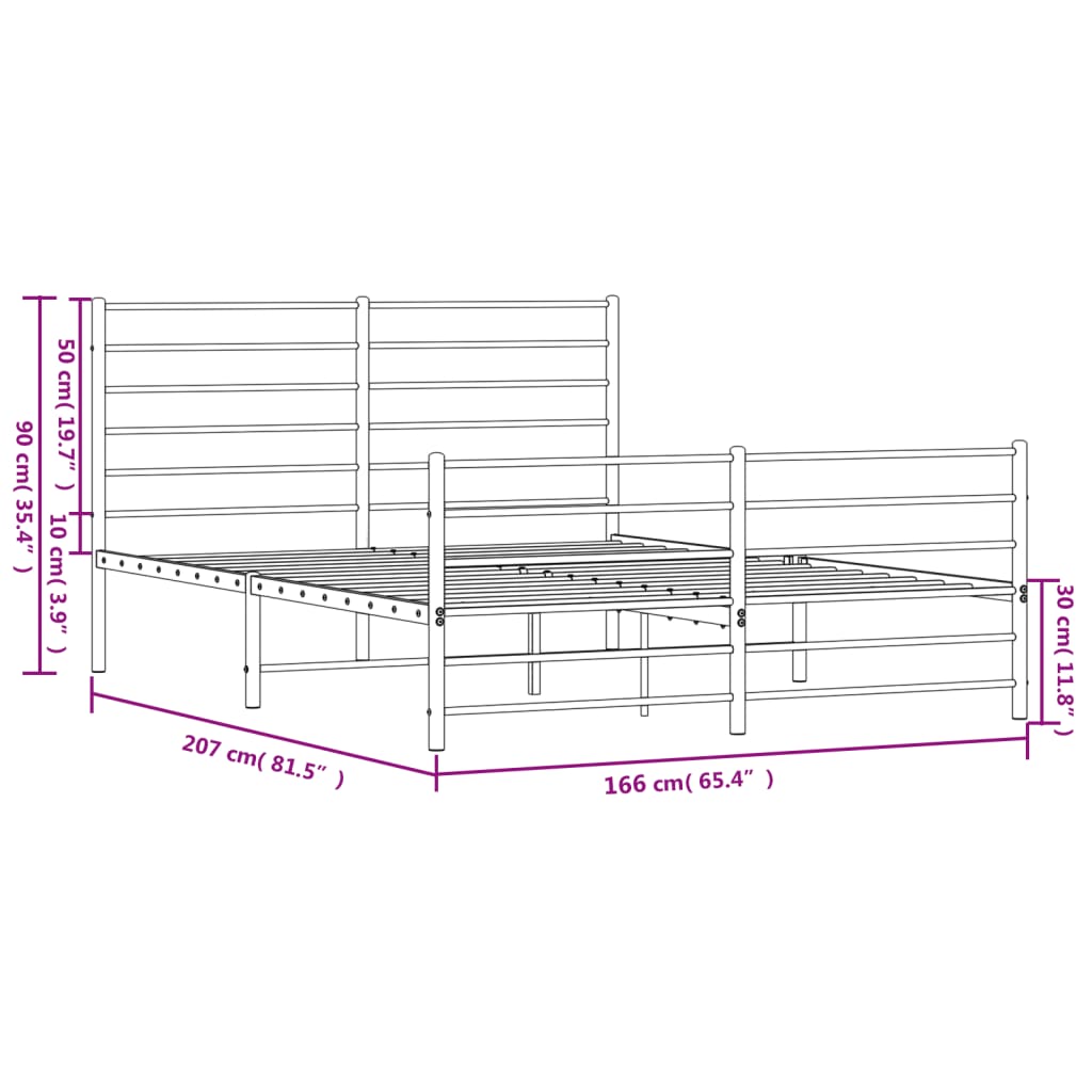 vidaXL Sengeramme i metall uten madrass med fotgavl svart 160x200 cm