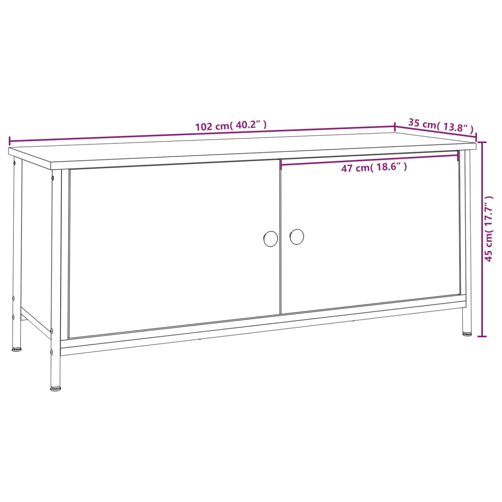 vidaXL TV-benk med dører sonoma eik 102x35x45 cm konstruert tre