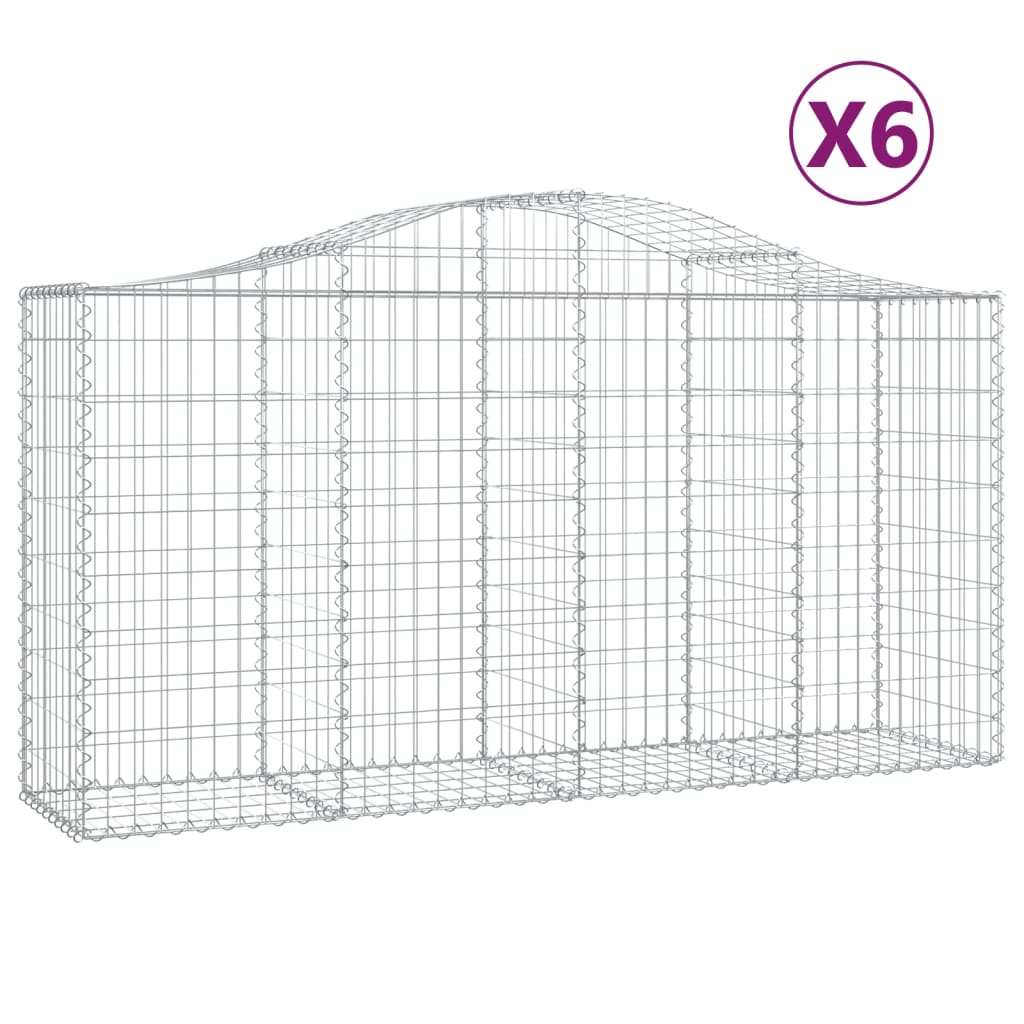 vidaXL Gabionkurver buede 6 stk 200x50x100/120 cm galvanisert jern