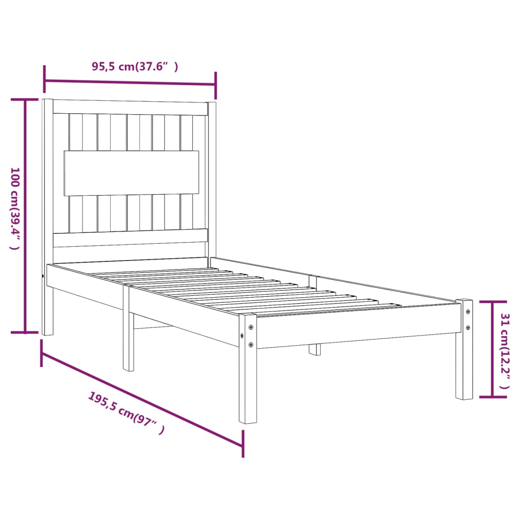 vidaXL Sengeramme svart heltre furu 90x190 cm Single