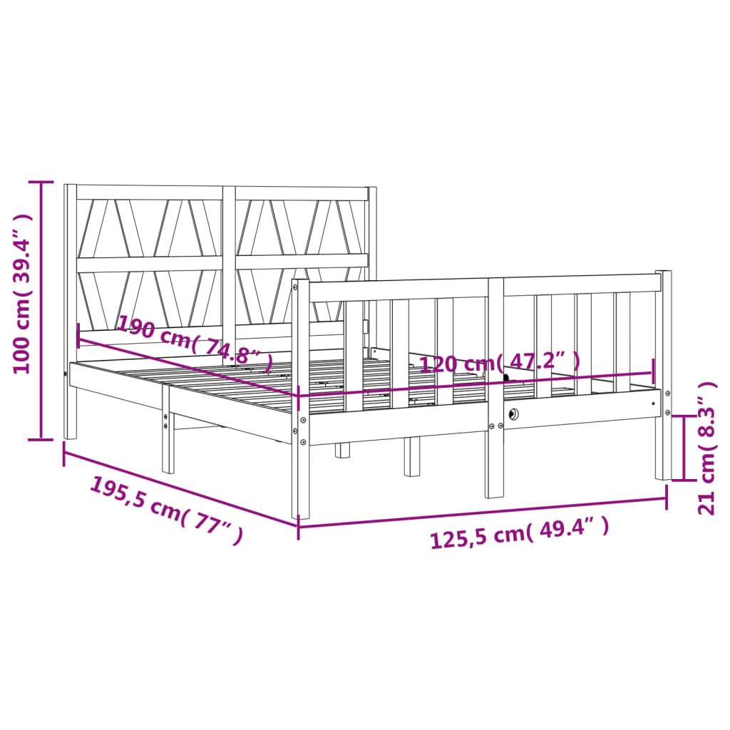 vidaXL Sengeramme med hodegavl small double heltre