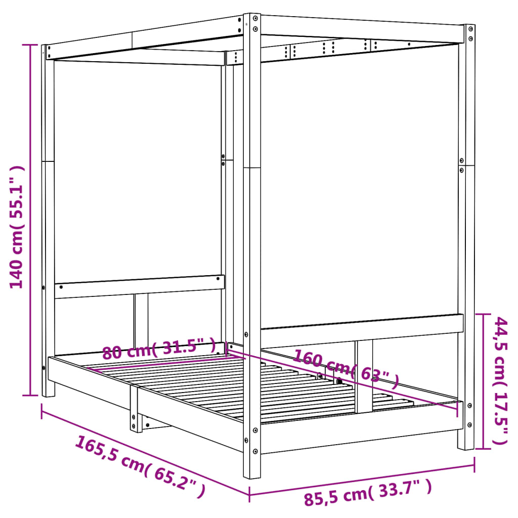 vidaXL Barnesengeramme svart 80x160 cm heltre furu