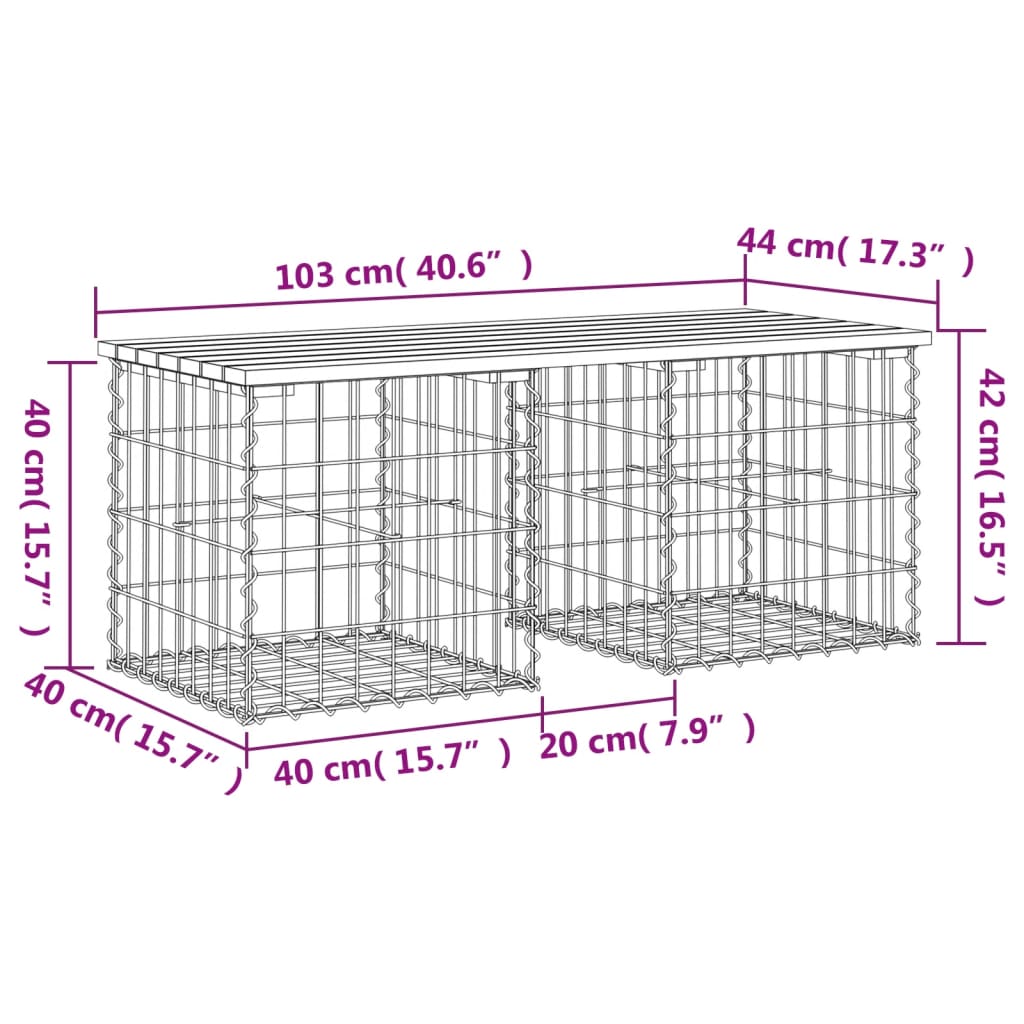 vidaXL Hagebenk gabiondesign 103x44x42 cm heltre furu