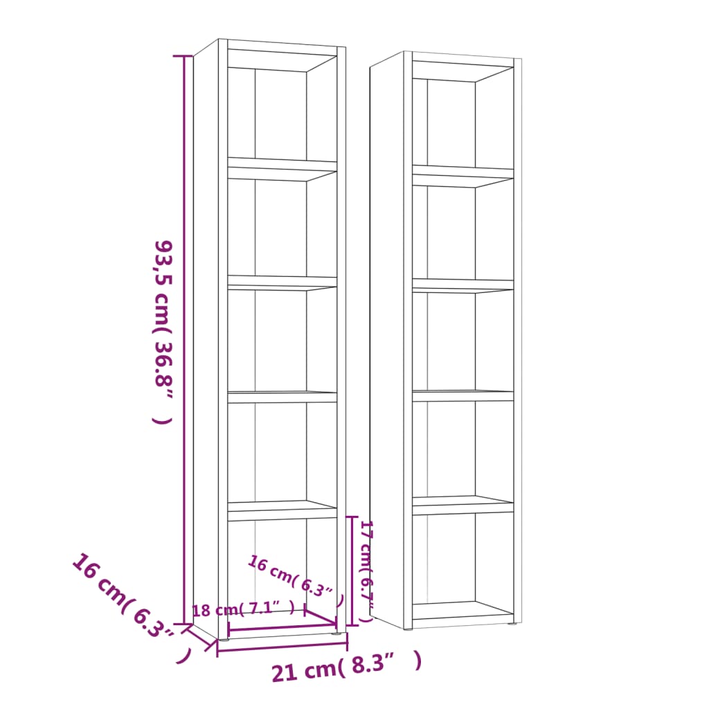 vidaXL CD-skap 2 stk røkt eik 21x16x93,5 cm konstruert tre