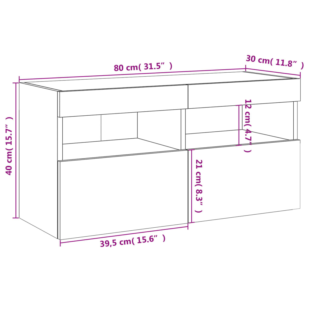 vidaXL Vegghengt TV-benk med LED hvit 80x30x40 cm