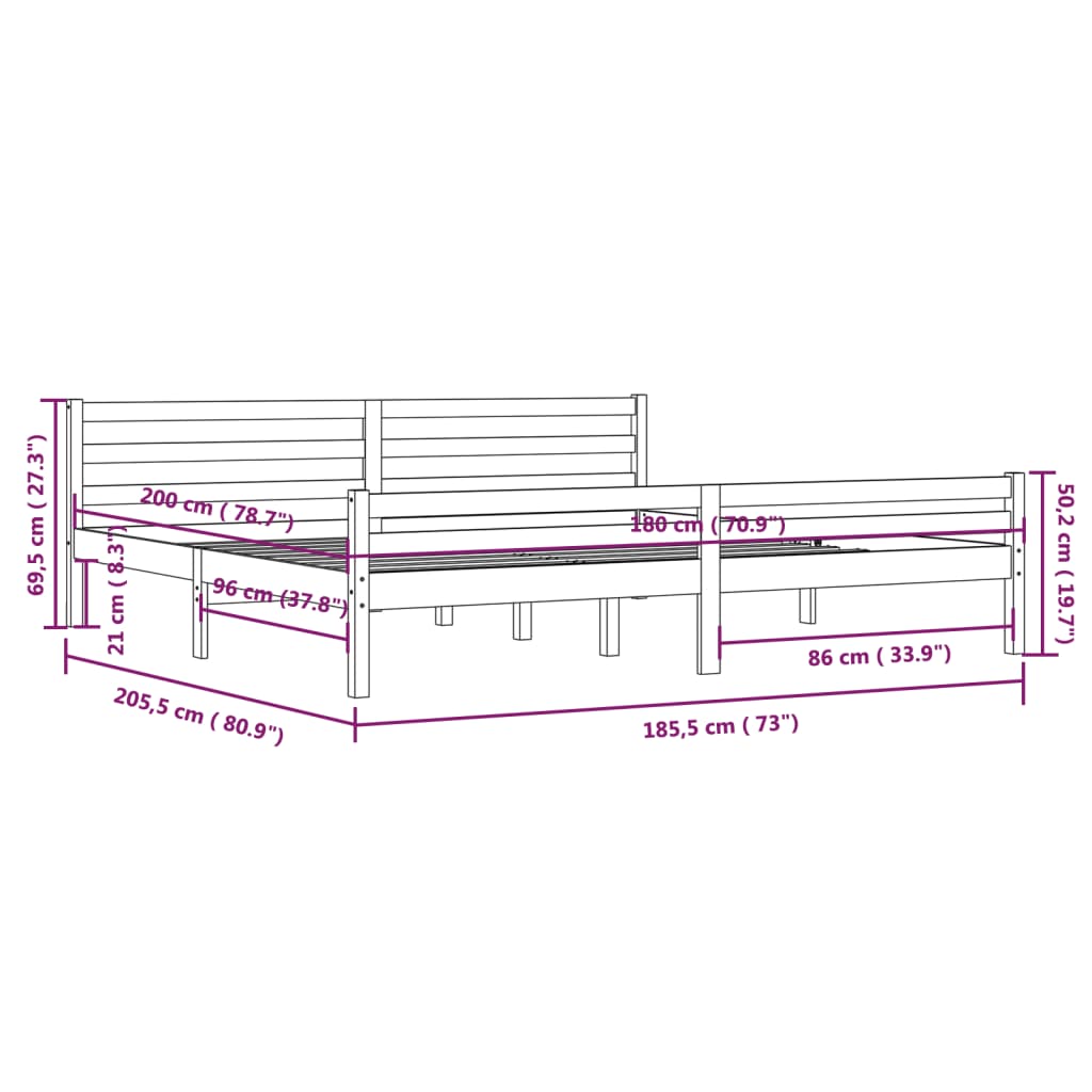 vidaXL Sengeramme heltre 180x200 cm Super King