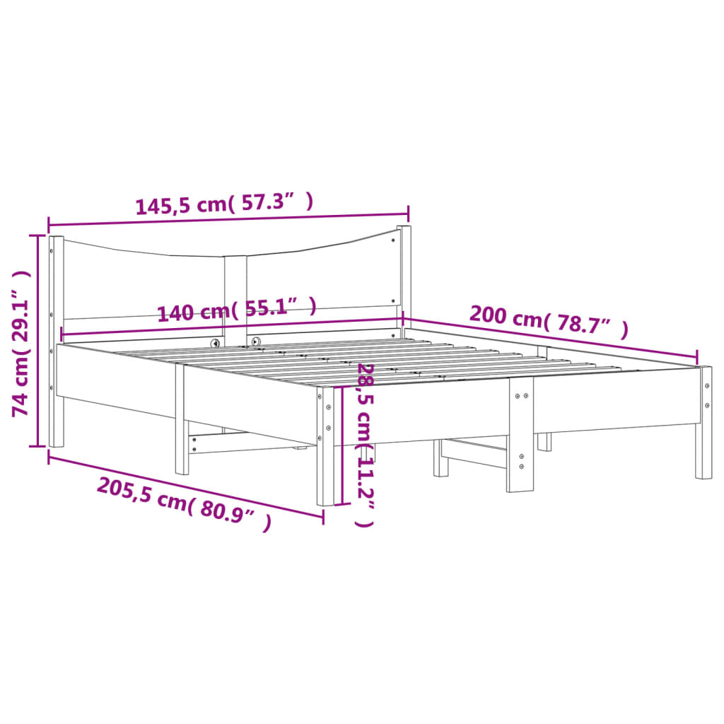 vidaXL Sengeramme uten madrass voksbrun 140x200 cm heltre furu