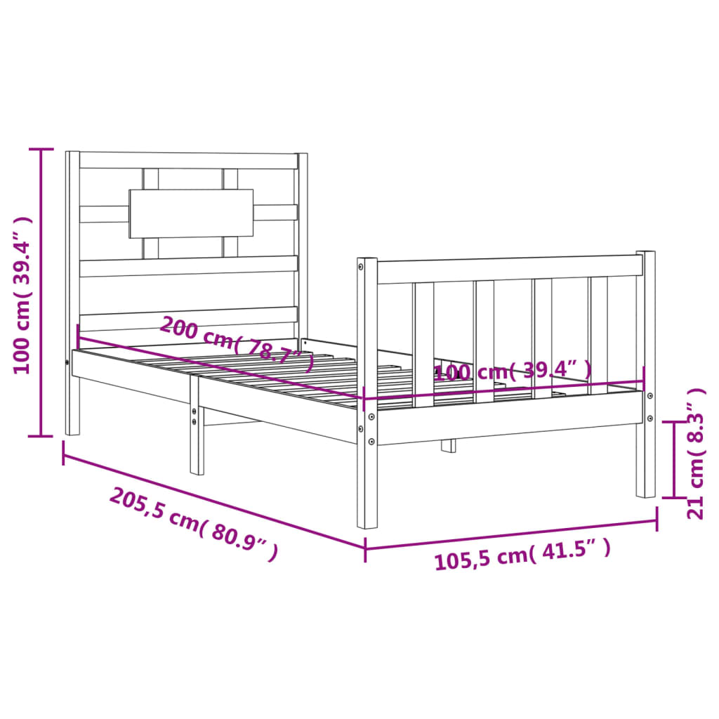 vidaXL Sengeramme med hodegavl hvit 100x200 cm heltre