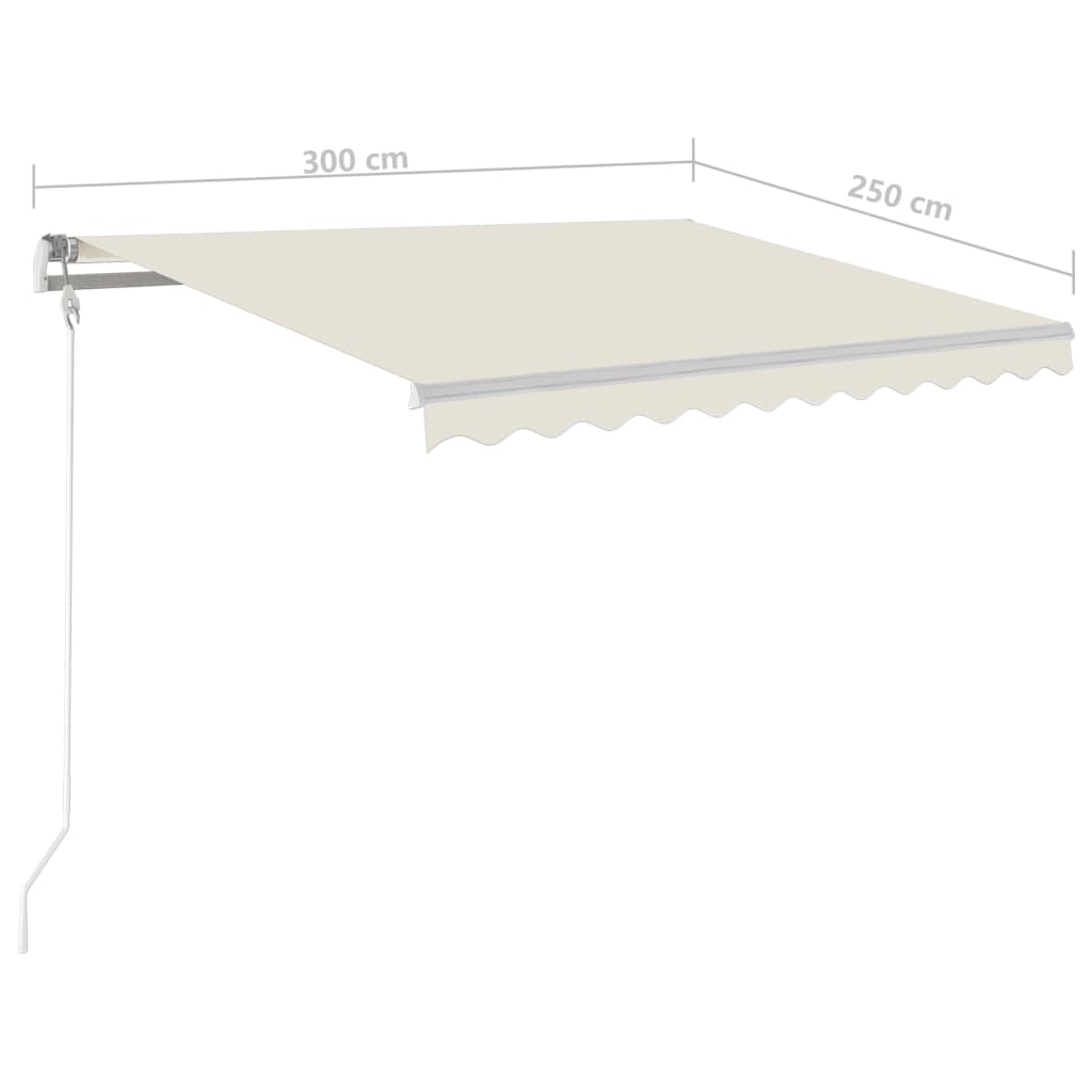 vidaXL Manuell uttrekkbar markise med LED 3x2,5 m kremhvit