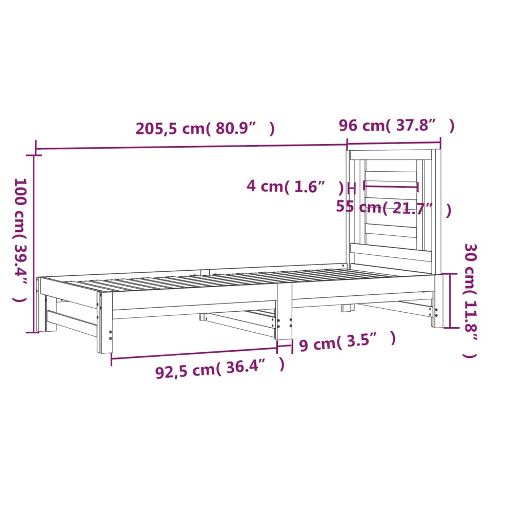 vidaXL Uttrekkbar dagseng honningbrun 2x(90x200) cm heltre furu