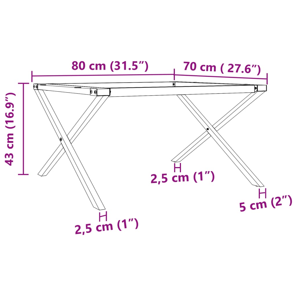 vidaXL Ben for salongbord X-ramme 80x70x43 cm støpejern