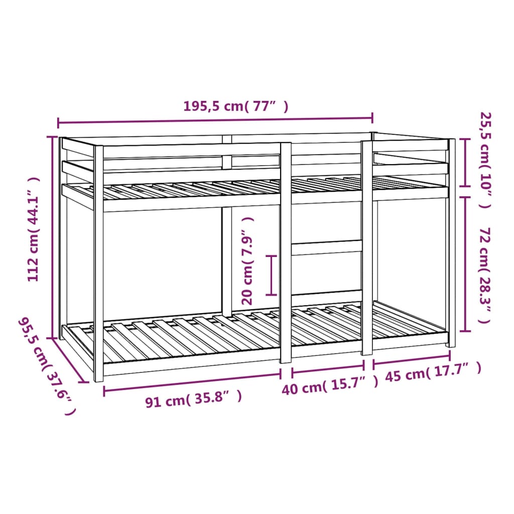 vidaXL Køyeseng uten madrass 90x190 cm heltre furu