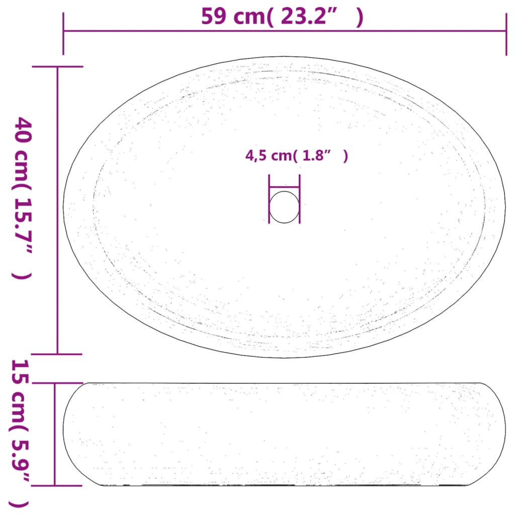 vidaXL Benkeservant hvit og gul oval 59x40x15 cm keramikk