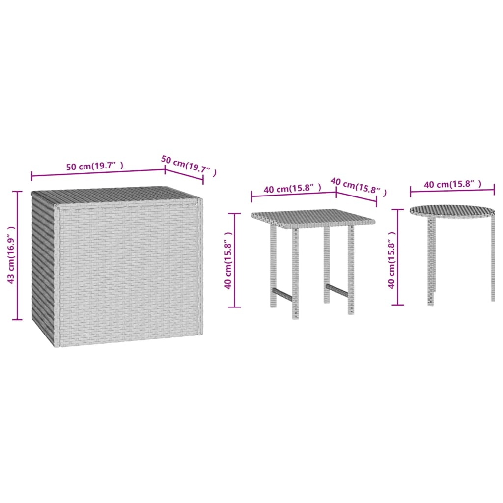 vidaXL Sidebord 3 stk brun polyrotting