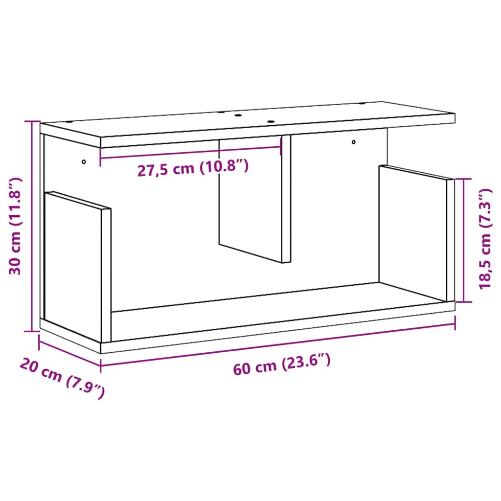 vidaXL Veggskap 60x20x30 cm svart konstruert tre