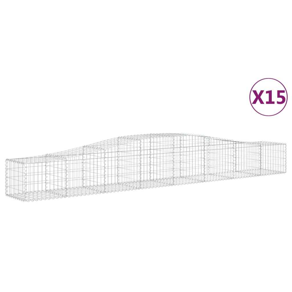 vidaXL Gabionkurver buede 15 stk 400x50x40/60 cm galvanisert jern