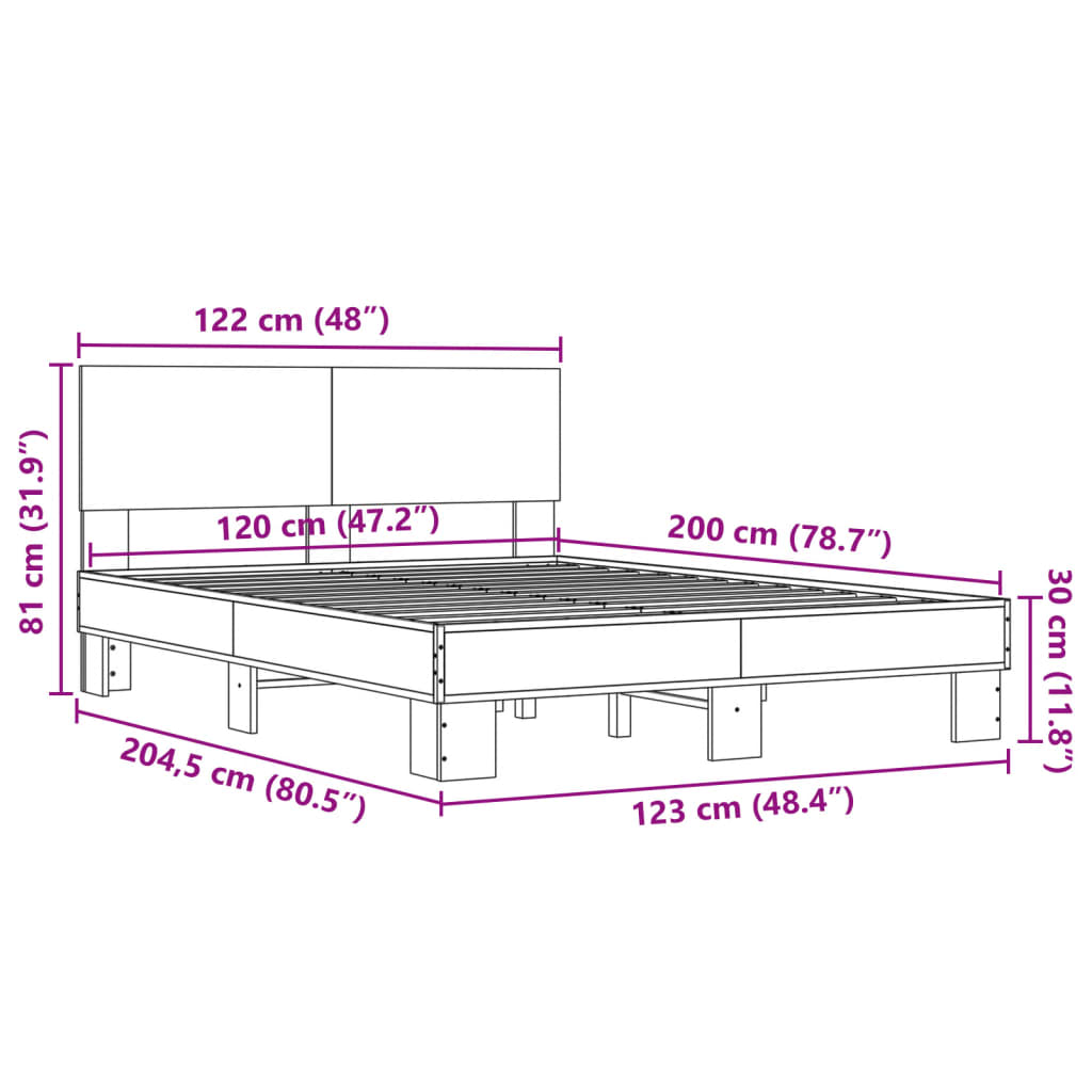 vidaXL Sengeramme sonoma eik 120x200 cm konstruert tre og metall