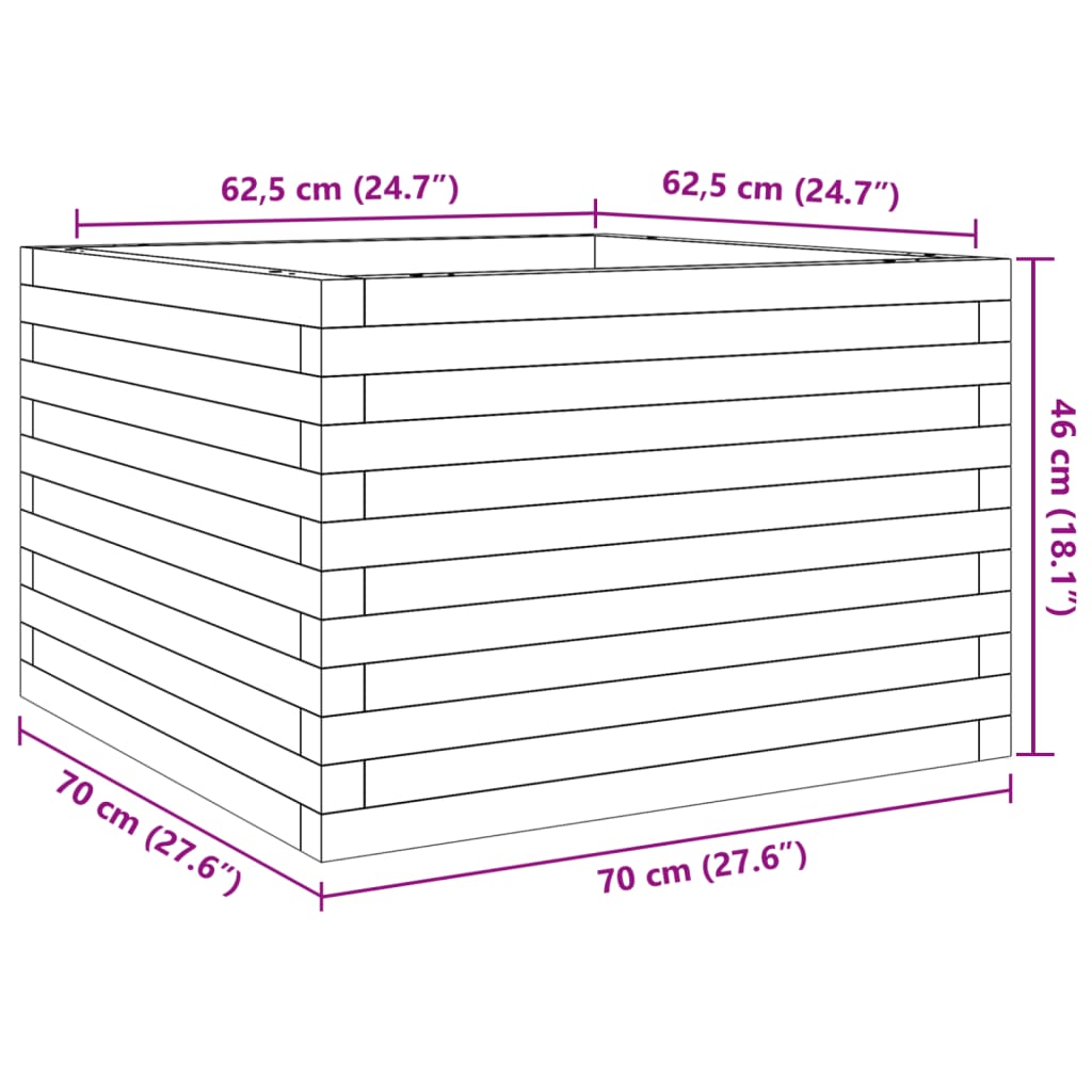 vidaXL Plantekasse 70x70x46 cm impregnert furu