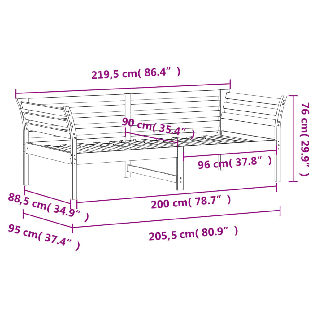 vidaXL Seng med madrass voksbrun 90x200 cm heltre furu