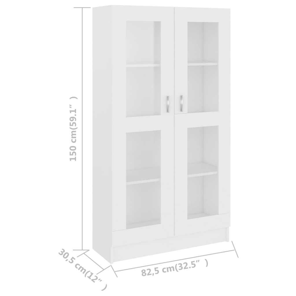 vidaXL Vitrine hvit 82,5x30,5x150 cm konstruert tre