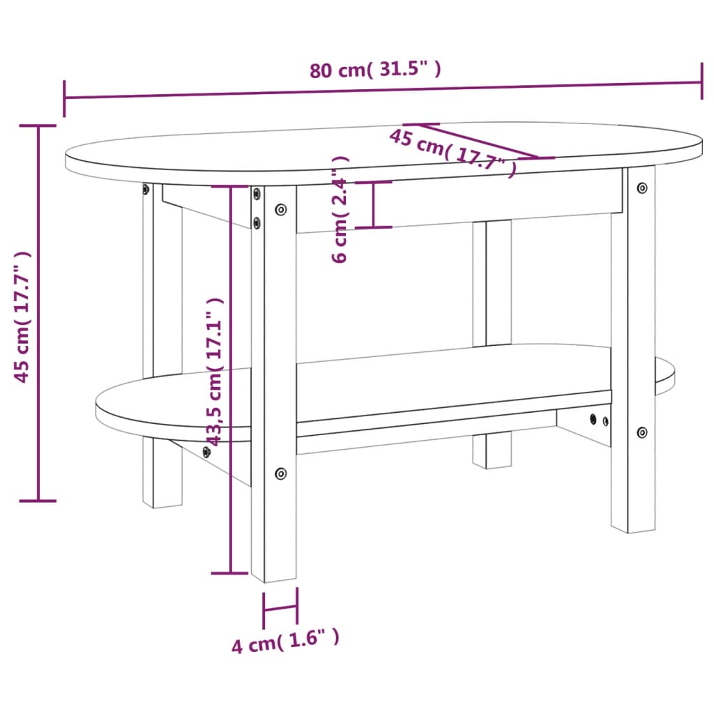 vidaXL Salongbord svart 80x45x45 cm heltre furu