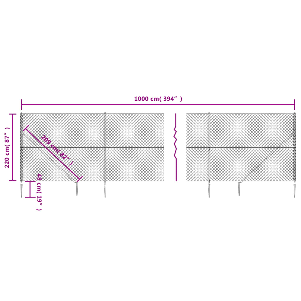 vidaXL Nettinggjerde med stolpespyd 2,2x10 m sølv