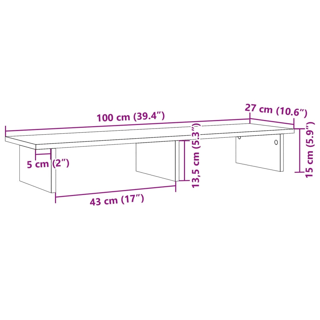 vidaXL Skjermstativ hvit 100x27x15 cm konstruert tre