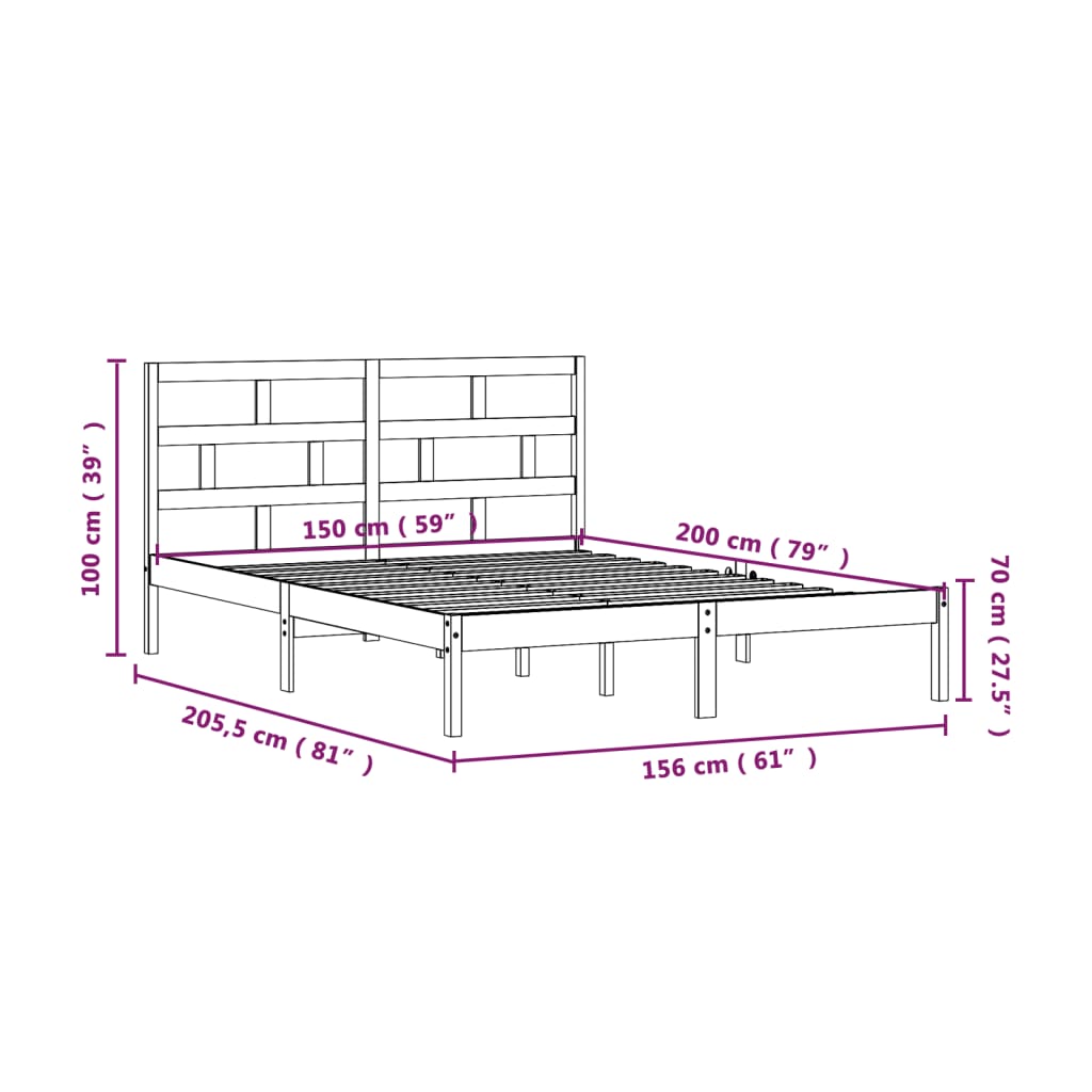 vidaXL Sengeramme hvit 150x200 cm King Size heltre