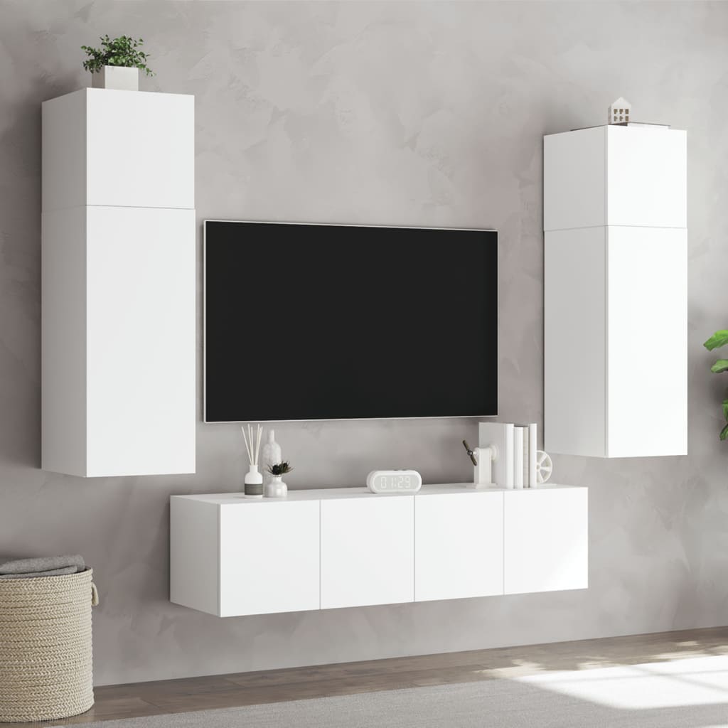 vidaXL Vegghengte TV-benker med LED 2 stk hvit 60x35x31 cm