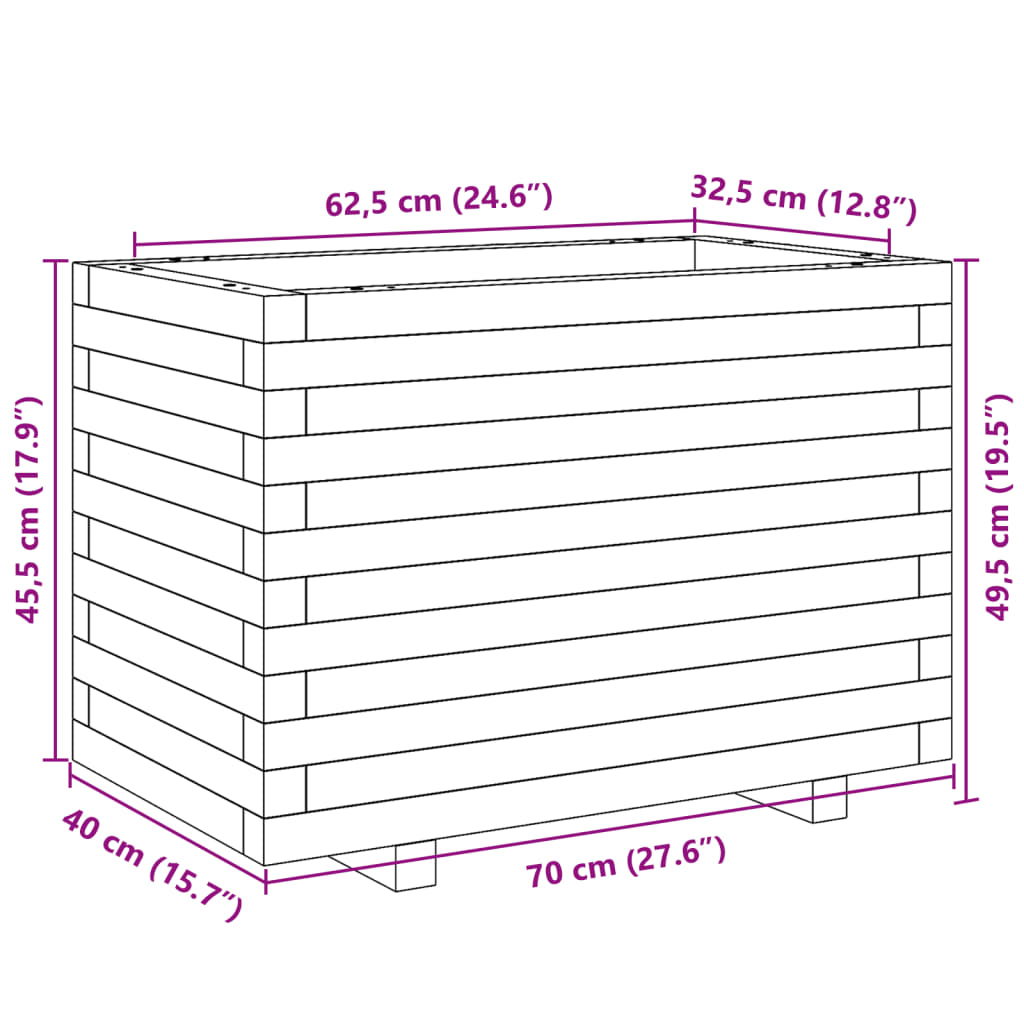 vidaXL Plantekasse voksbrun 70x40x49,5 cm heltre furu