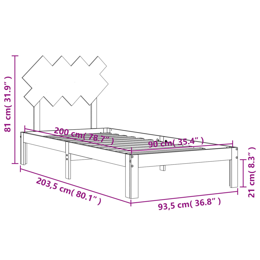 vidaXL Sengeramme uten madrass hvit 90x200 cm heltre furu