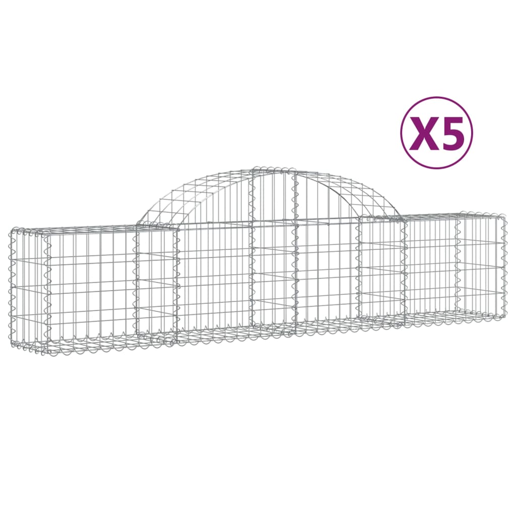 vidaXL Gabionkurver buede 5 stk 200x30x40/60 cm galvanisert jern