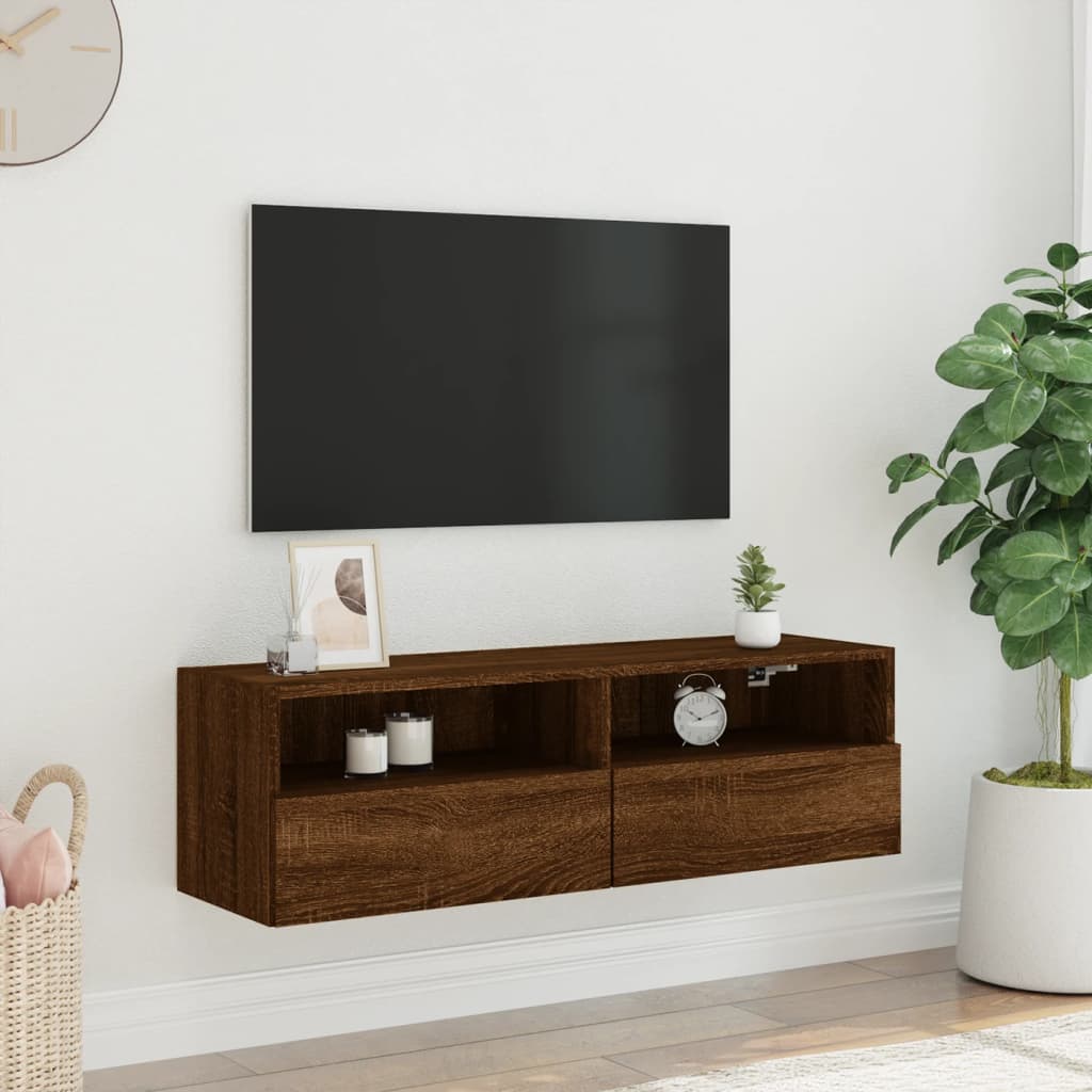 vidaXL Vegghengt TV-benk brun eik 100x30x30 cm konstruert tre