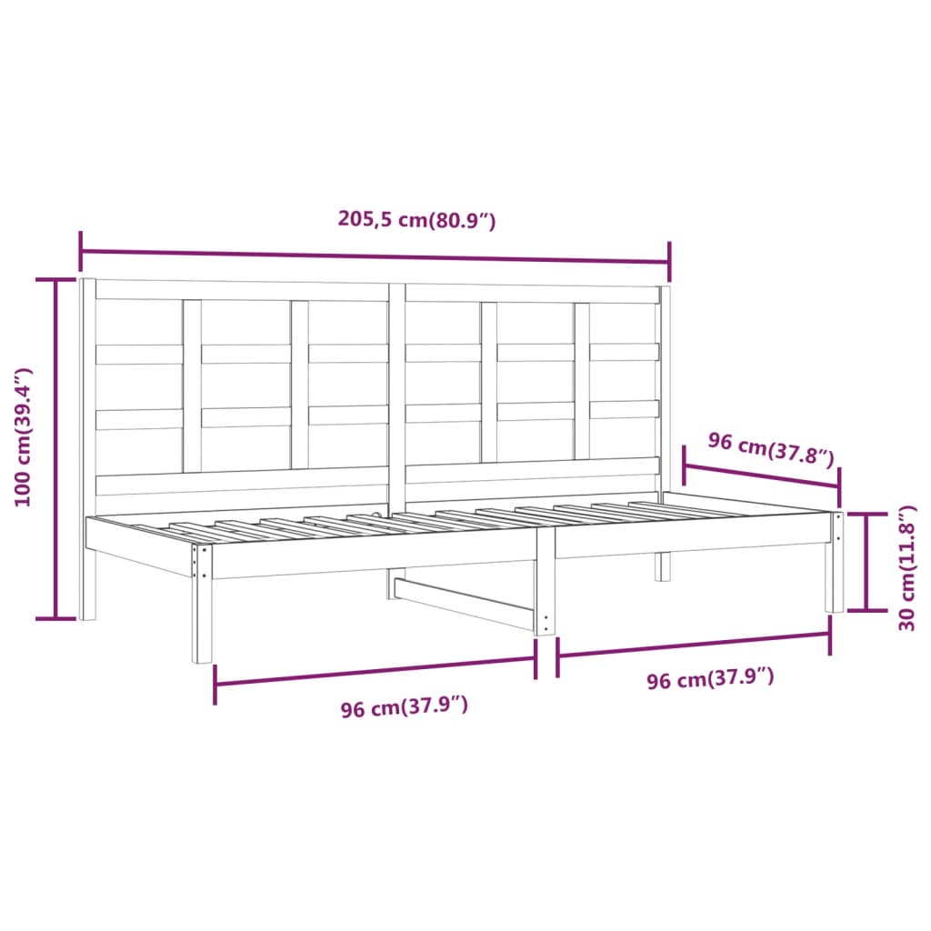 vidaXL Dagseng uten madrass hvit 90x200 cm heltre furu