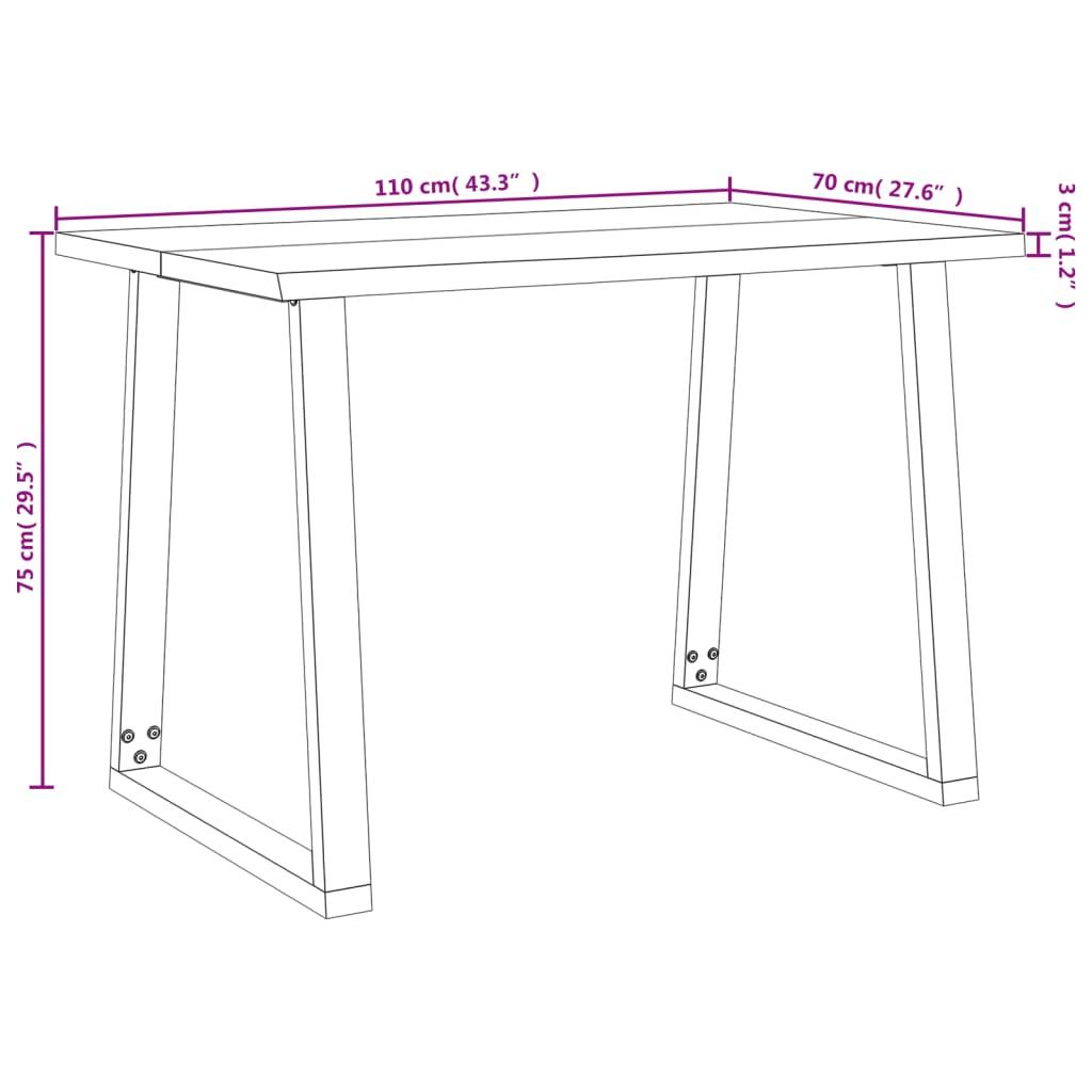 vidaXL Spisebord med naturlig kant 110x70x75 cm heltre akasie